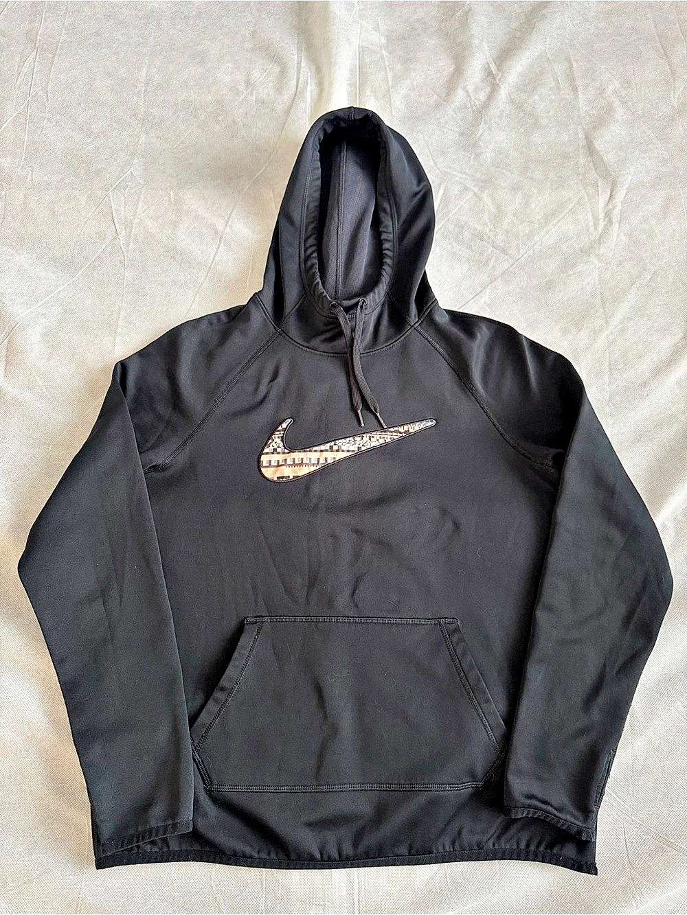 Nike Men's Black Therma-Fit Logo Long Sleeve Pullover Hoodie Sweatshirt - M